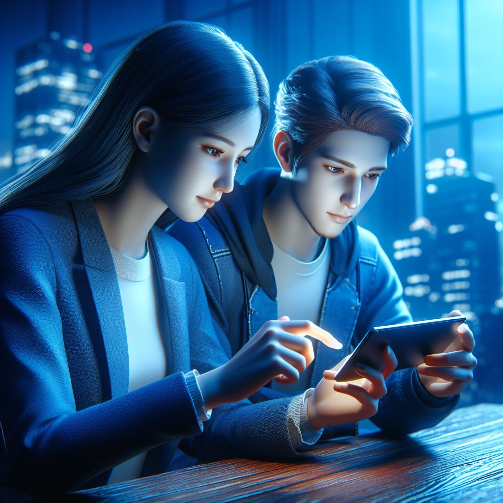 Two people in Jajo Games playing mobile game.